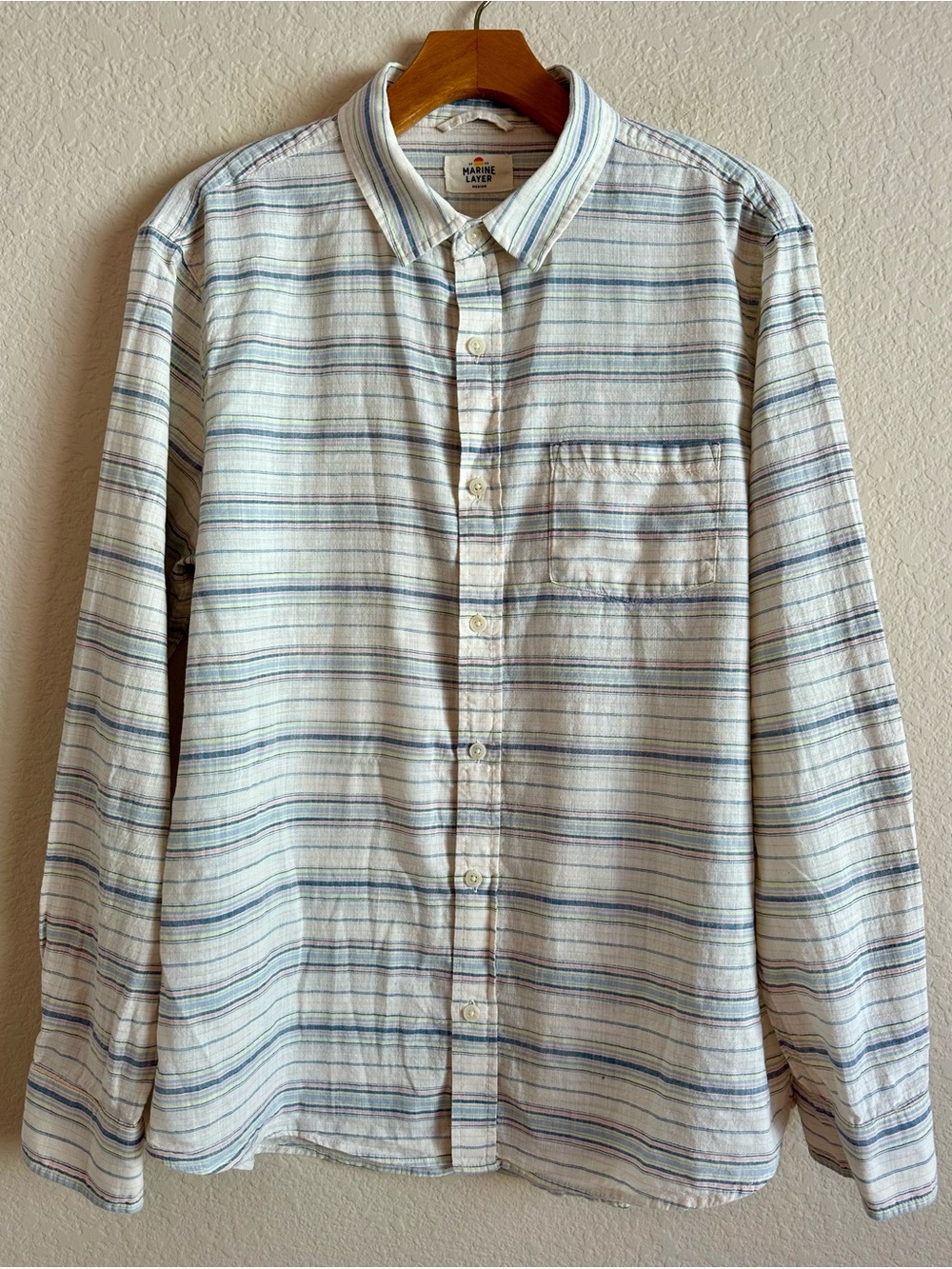 Marine Layer Shirt Men's Striped Button-Down LS 100% Cotton Size M Beach Luxury
